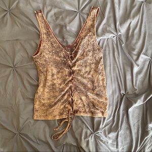 pink lace up cropped tank top